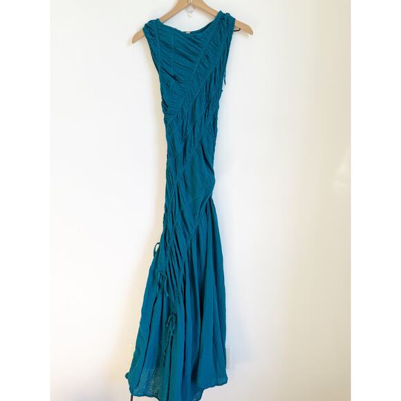 Free People Blurred Lines Midi Teal Blue Maxi Small - Picture 7 of 8